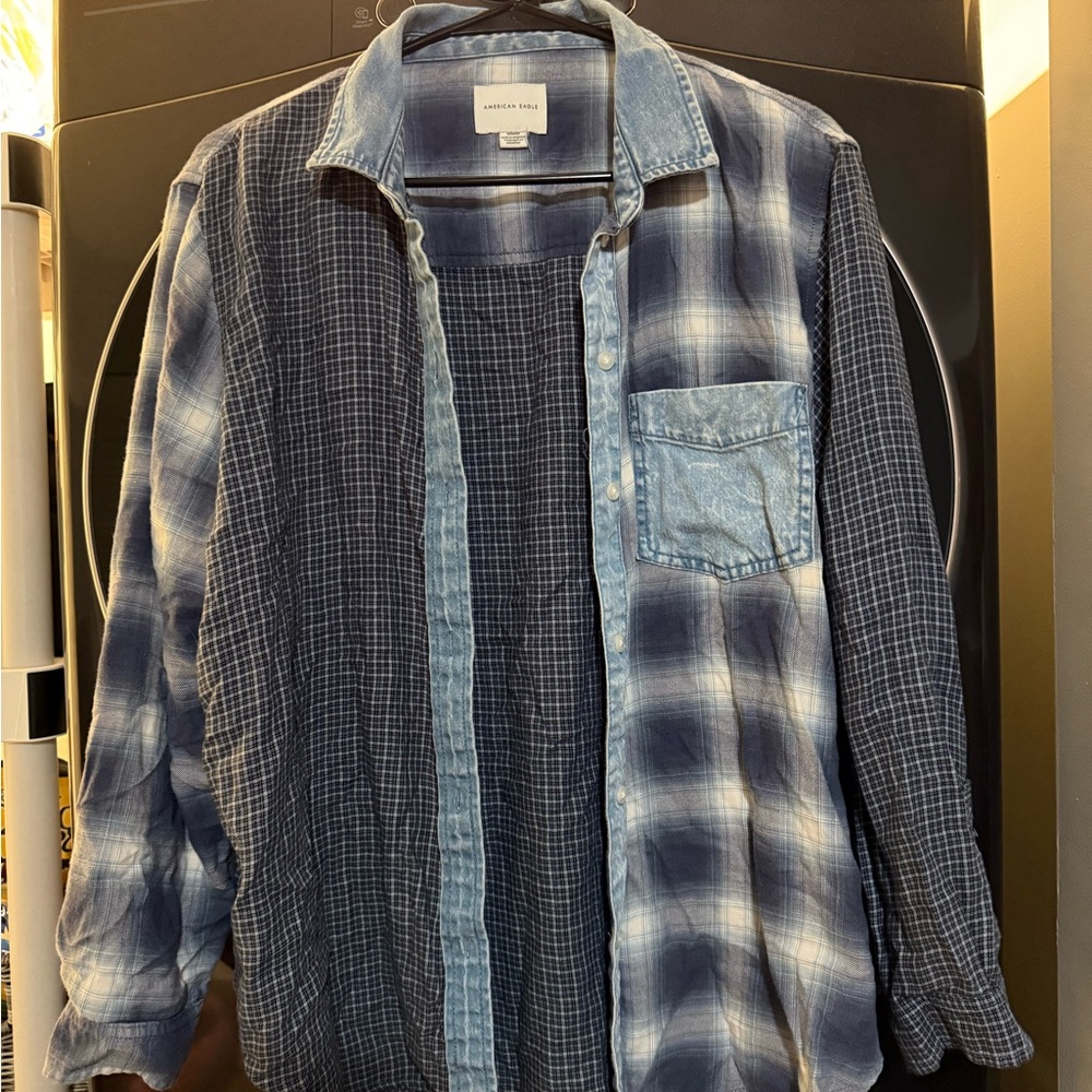 Blue Plaid Button-Up Shirt
